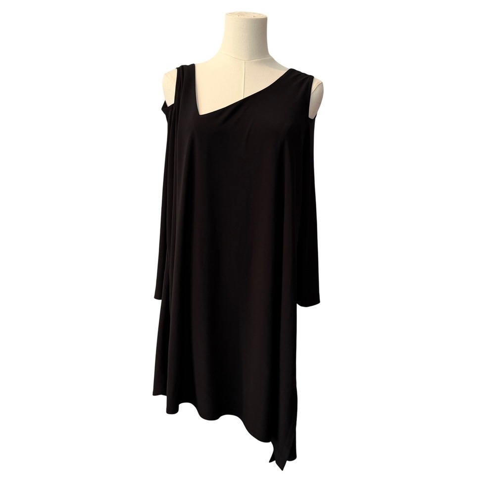 Sympli Black Asymmetrical Cold Shoulder Tunic Top Minimalist Capsule Size 18
